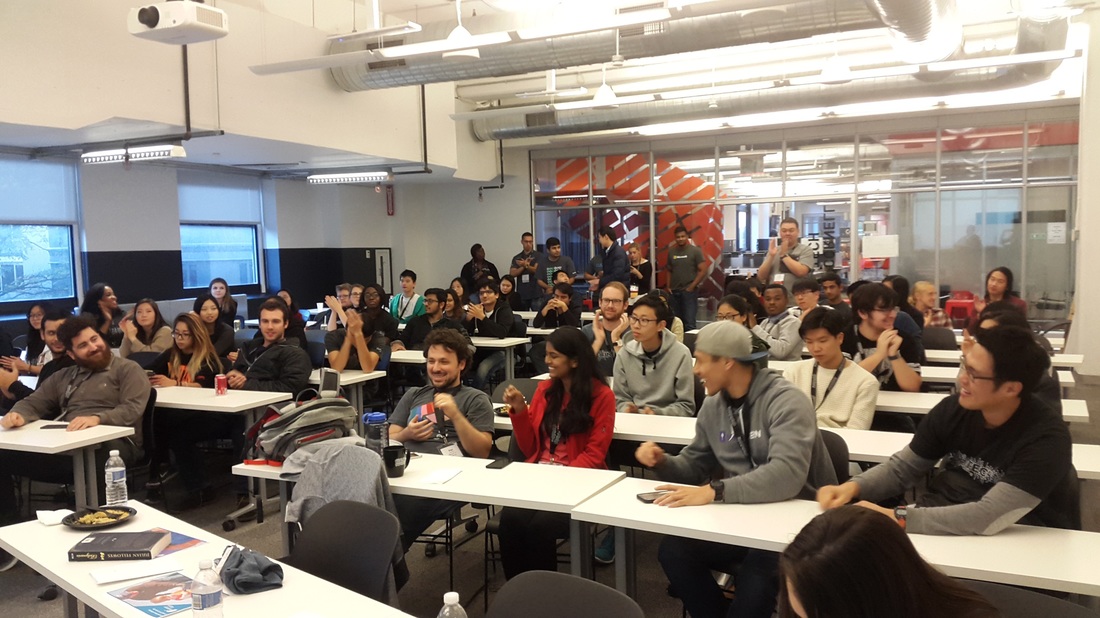Crowd of students at Cornell Tech for the Fintech Hackaton